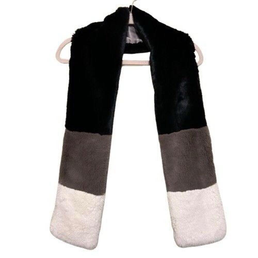 J. Mclaughlin Faux Fur Wrap Scarf One Size Black Gray White Colorblock